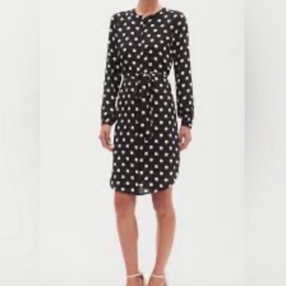 NWT Banana Republic Black White Polka Dot Belted Shirtdress Women’s Size 00P